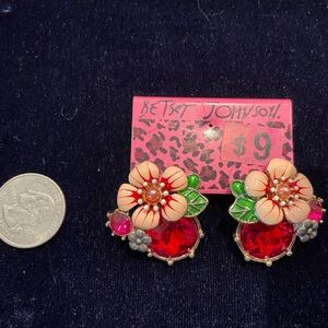 Betsey Johnson Red and Pink Floral Earrings